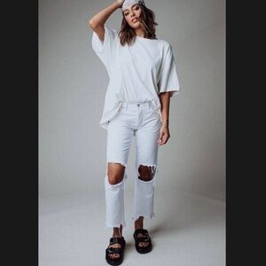 We the Free FREE PEOPLE Maggie Mid Rise Straight Leg Distressed Jean White Sz 27